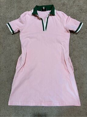 Tuckernuck Women’s Size Small Pink Salt Green Hutton Polo Dress Cotton Pockets